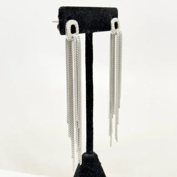 David Yurman Diamond Cushion Dangle Drop Box Chains Tassel Earrings .925/14K - Picture 3 of 8